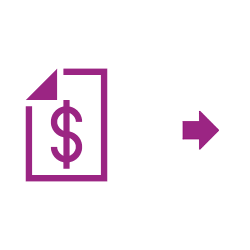 Pictogram paarse geldfactuur pijl